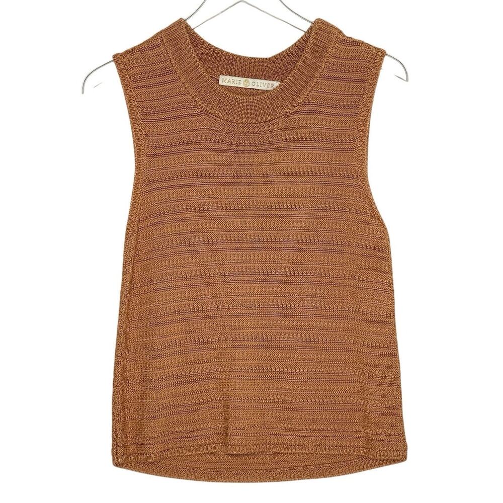 Marie Oliver Nectarine Peach Rib Knit Tank Nev Top M NEW Slinky Shell Sleeveless
